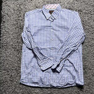Tattersall London Dress Shirt Mens 17 34/35 Blue Pink Long Sleeve Button Up